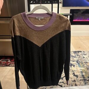 Excellent Madewell Black and Brown Sweater with Purple Accents M Medium Cozy